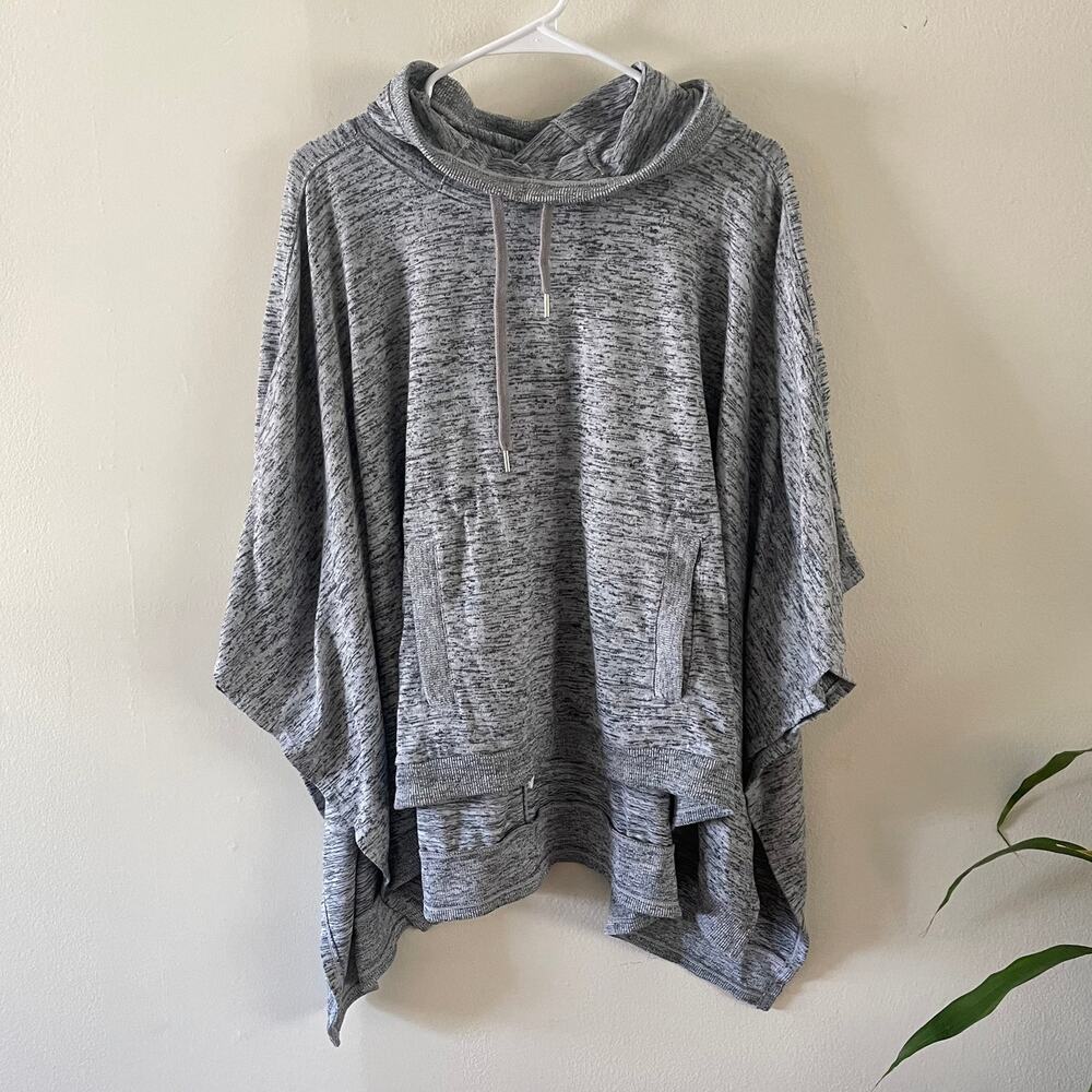 Athleta Techie Sweat Blissful Poncho Hoodie Womens Medium Heather Gray Pullover